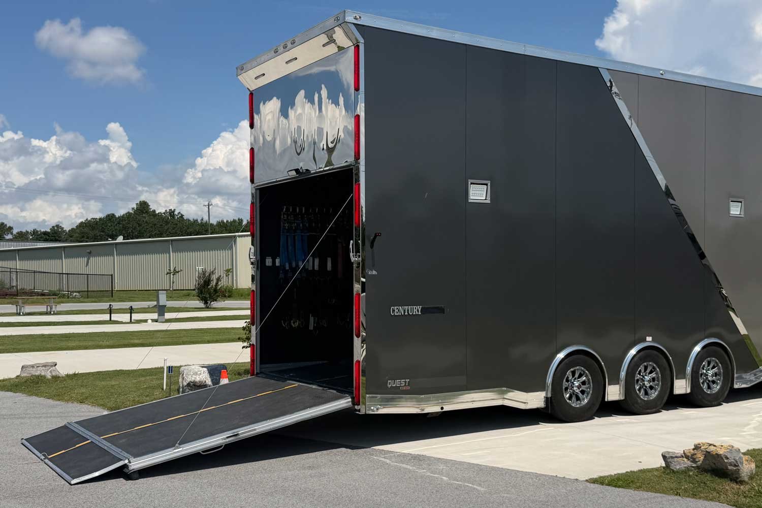 Rear view of the trailer with ramp deployed