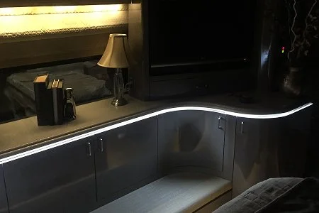 Interior coach view showing the seamless "no visible LED" glow in the dark.