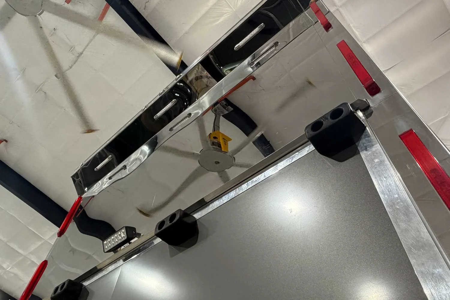 Underside view of taillights and exterior wiring