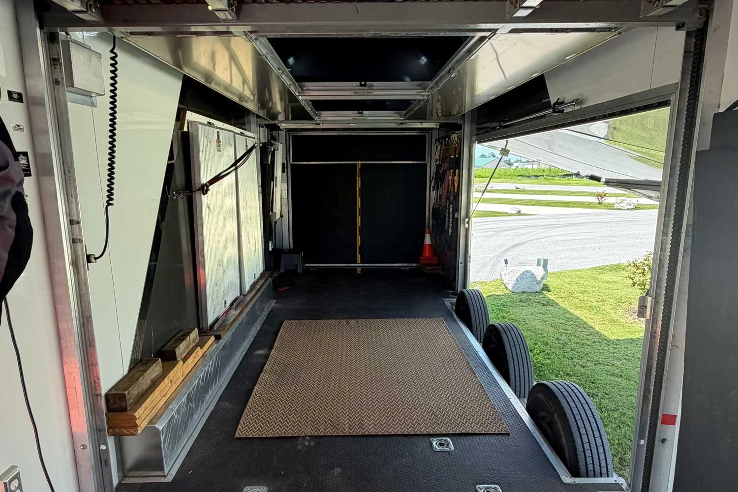 Interior view toward the open rear ramp