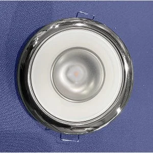 Close-up of a Mirage Series chrome flush-mount LED ceiling light.