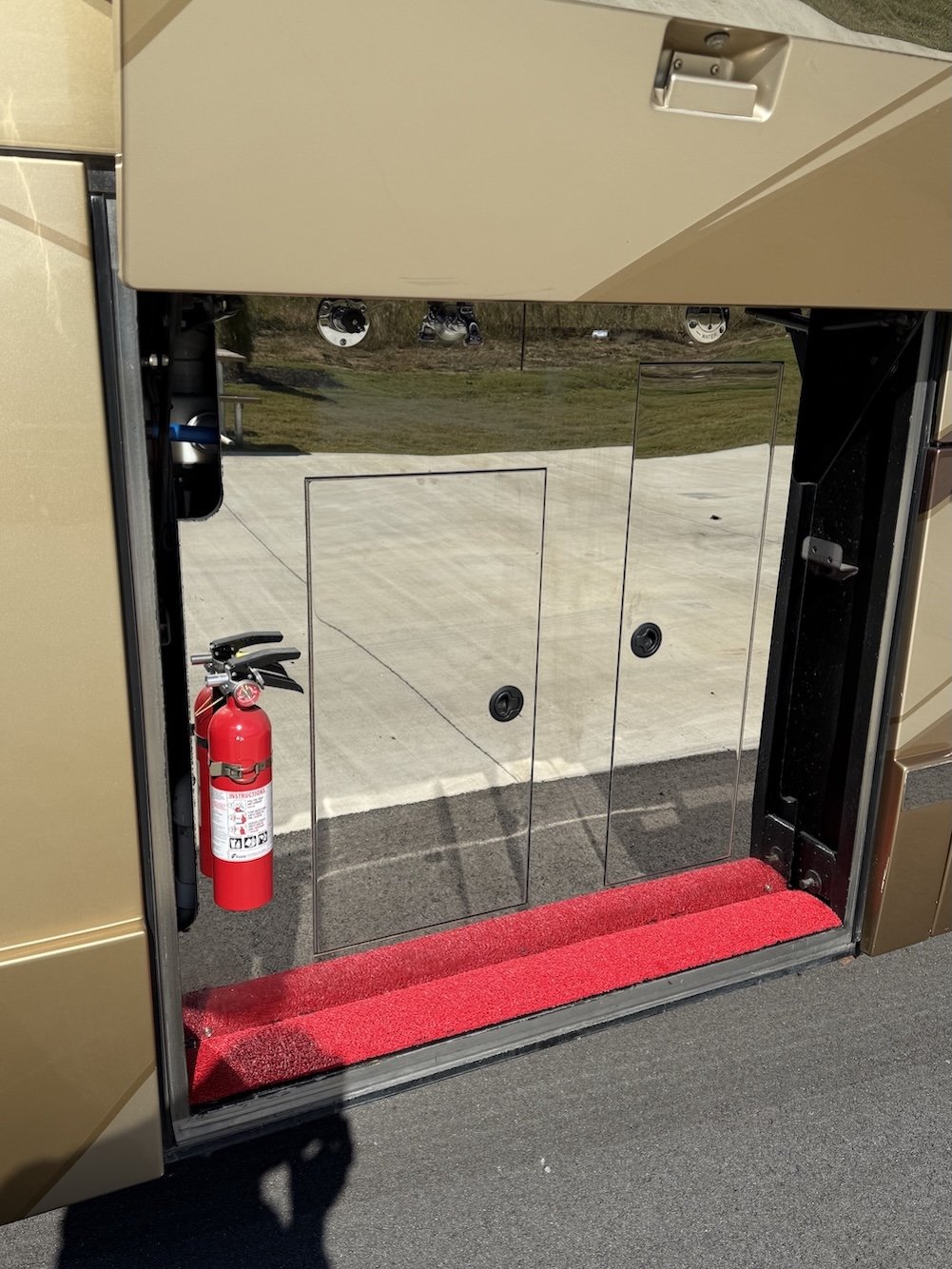 Open exterior storage compartment.
