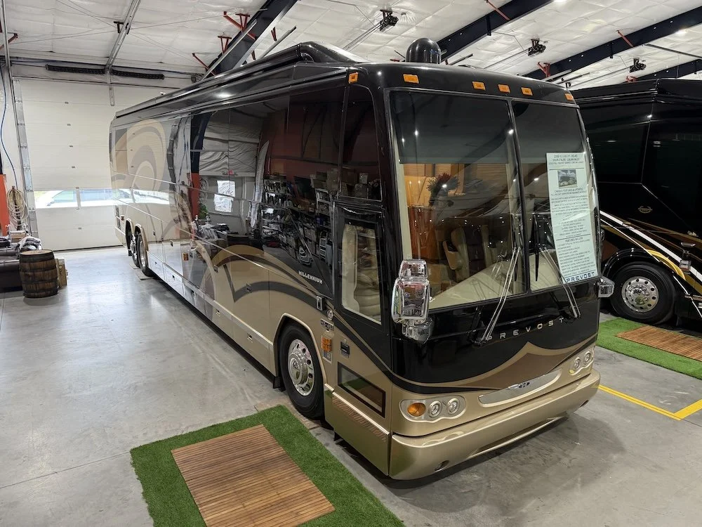 Front passenger-side view of a Prevost Millennium coach.