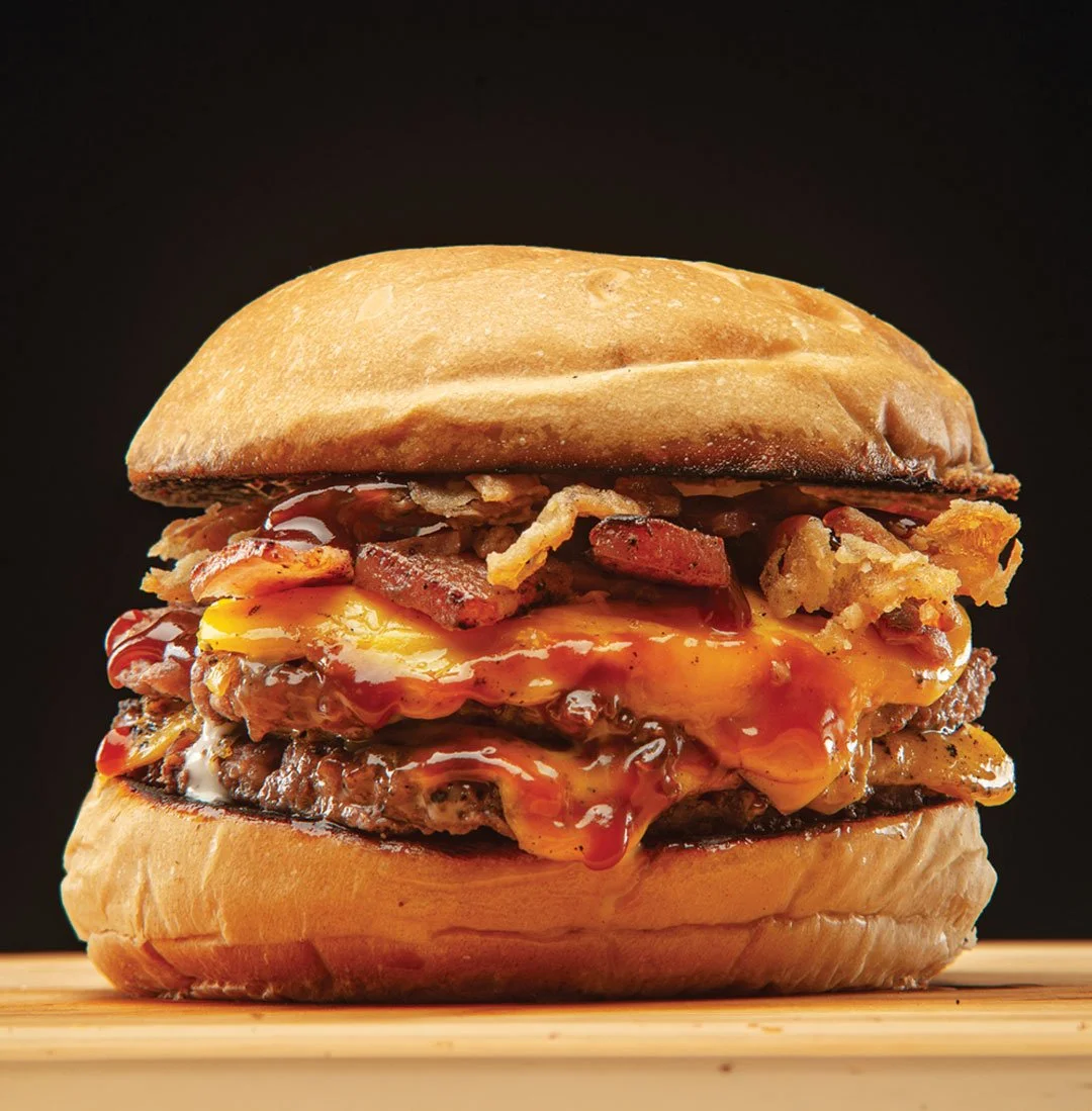 BBQ Bacon Cheeseburger with Fried Onion Strings @ Big Blue Cafe