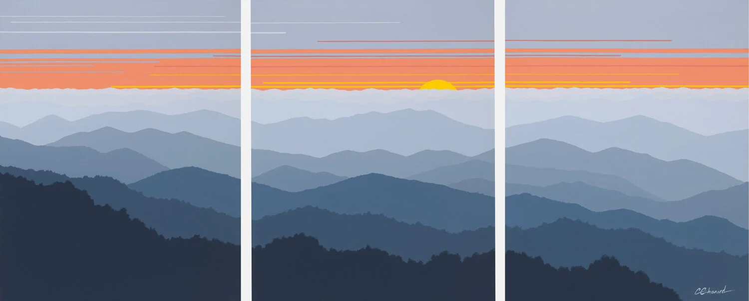 APPALACHIAN SUNSET TRIPTYCH, Acrylic on Gallery Wrapped Canvas, 3 pieces - 30 x 24 inches each, $4000/SOLD   cat.#215