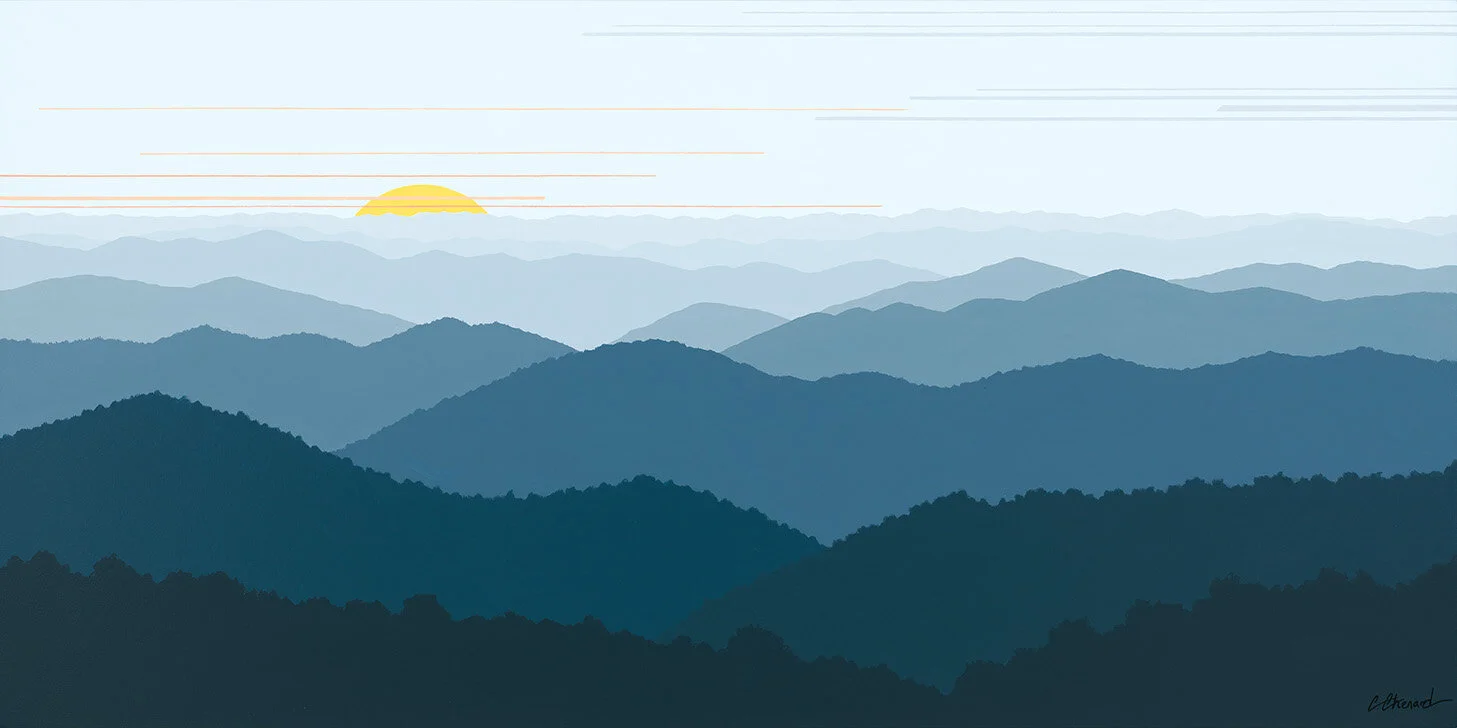 BLUE RIDGE PARKWAY COWEE MTN. OVERLOOK PANORAMA, Acrylic on Gallery Wrapped Canvas, 30 x 60 inches, $3400/SOLD   cat.#195