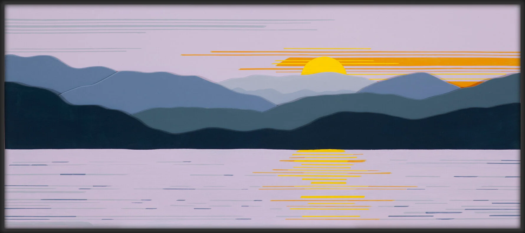 LAKE JAMES SUNSET PANORAMA, 3-D Painting, Acrylic on Layered Wood, 14 X 36 inches, $1200/SOLD   cat.#140