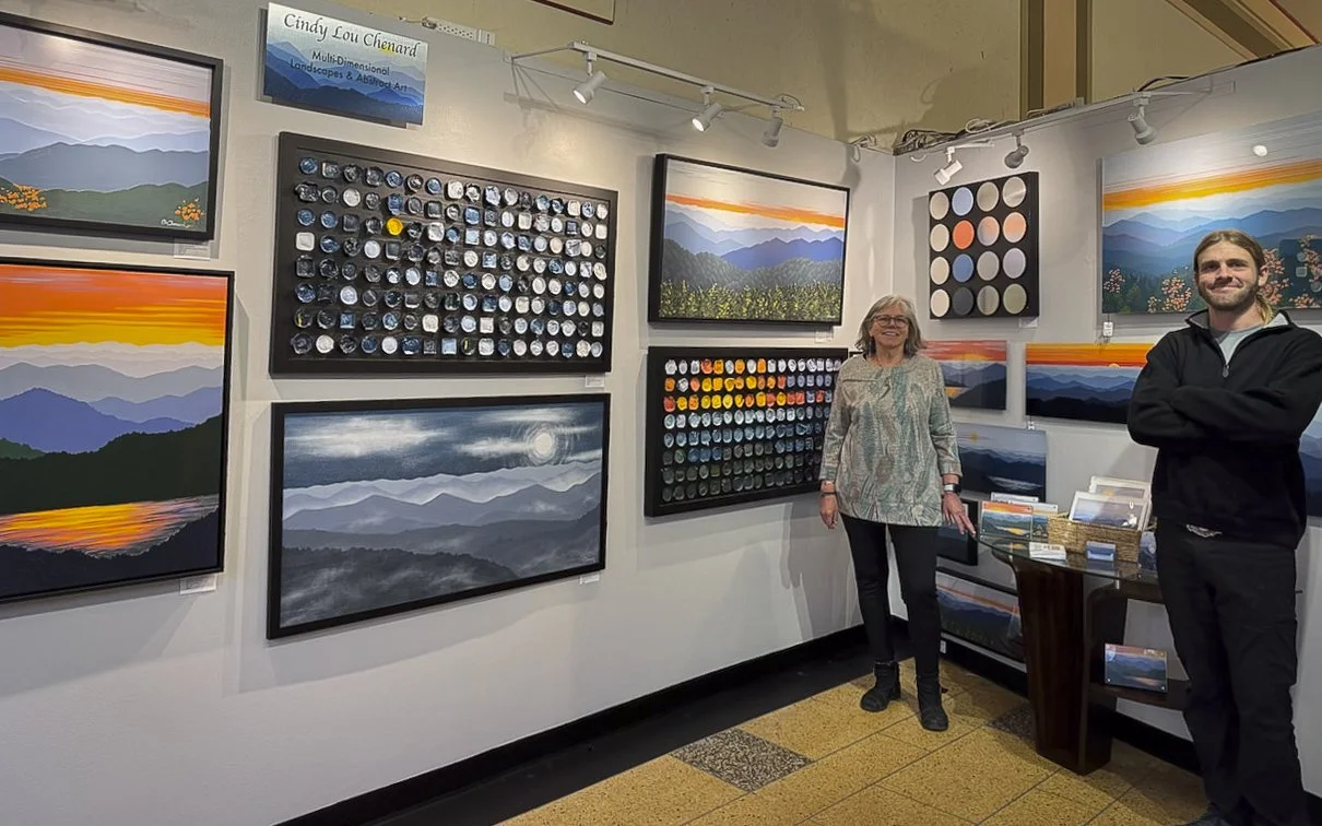Cindy Chenard at an exhibition of her paintings at Woolworth Walk Gallery in downtown Asheville NC.