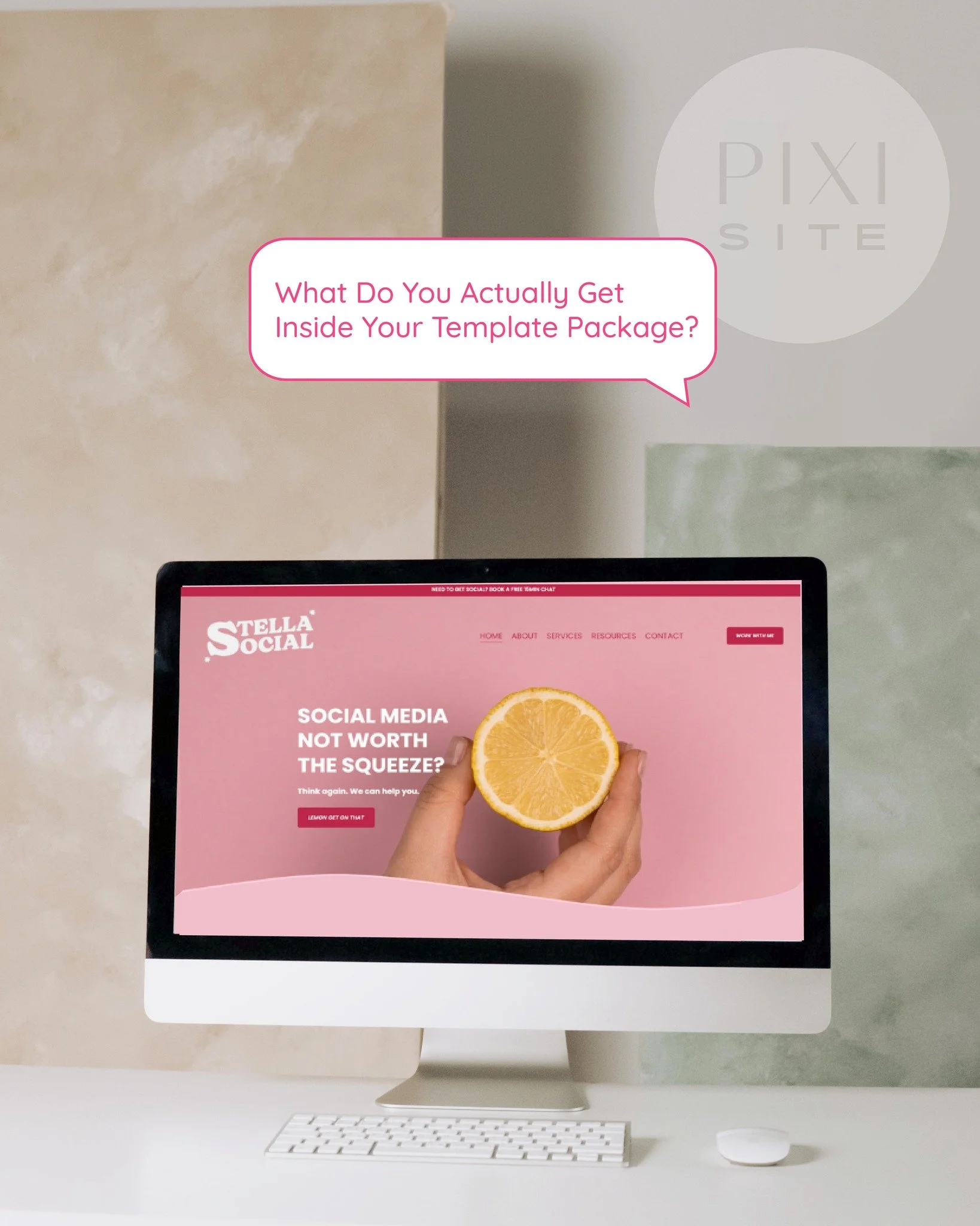 When you buy a Pixi Site template, you&rsquo;re getting more than just a pretty homepage. Here&rsquo;s what&rsquo;s included: 

🧚 A fully designed Squarespace template, transferred straight into your own account 
🧚 A complete step-by-step course, w