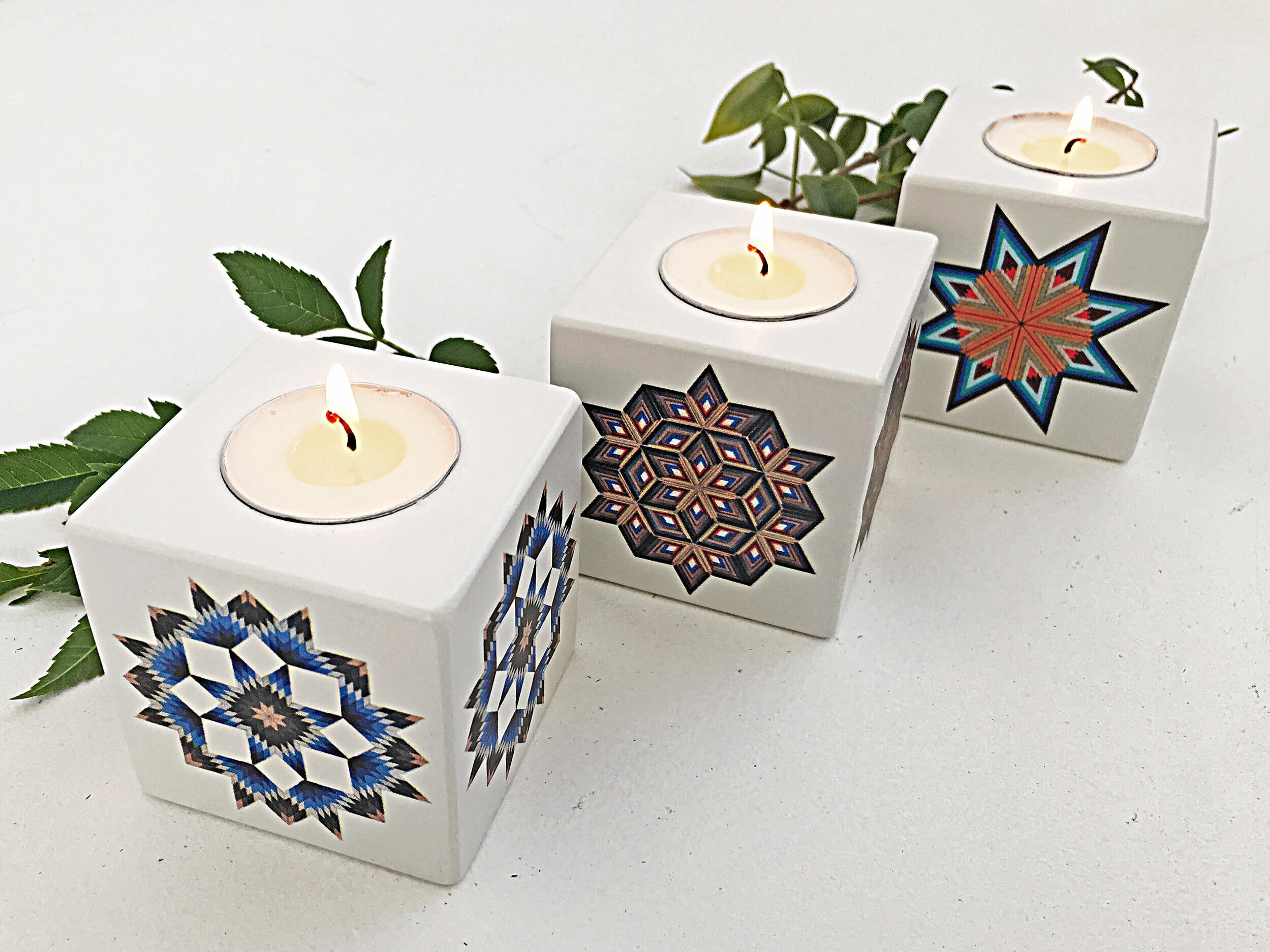 Quilt Stars Tealight Candle Holders