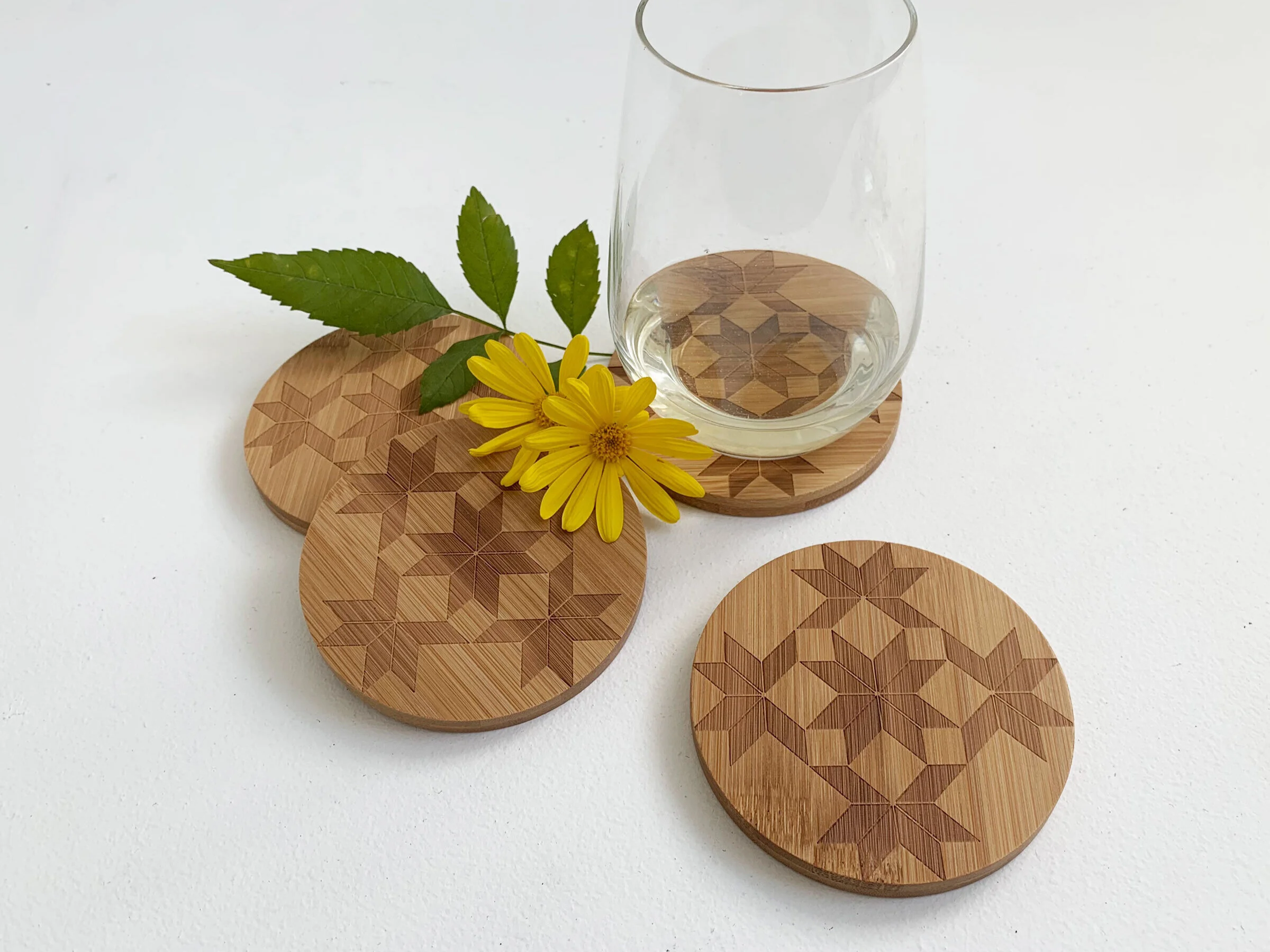 Stars & Cubes Bamboo Coasters (Set of 4)