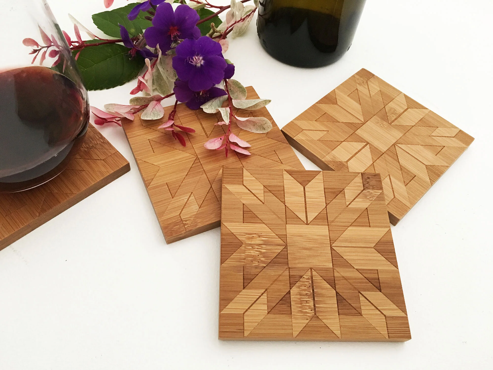 Ruby Roads Square Bamboo Coasters (Set of 4)