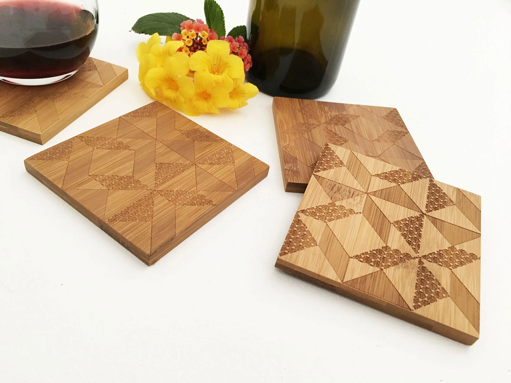 Windblown Star Square Bamboo Coasters (Set of 4)