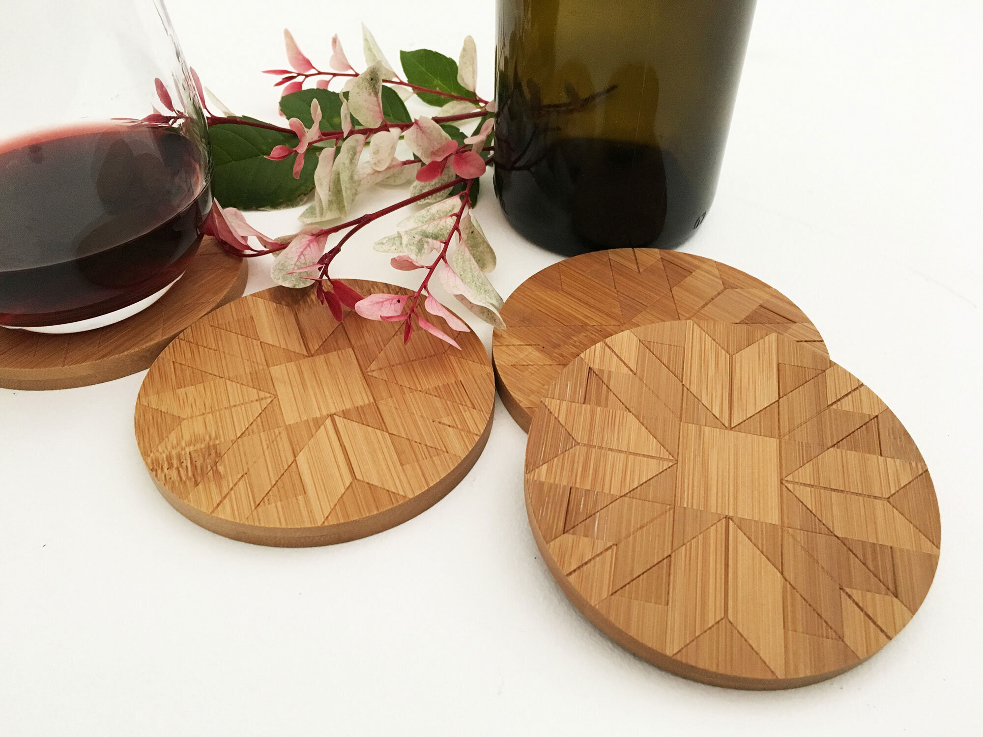 Ruby Roads Round Bamboo Coasters (Set of 4)