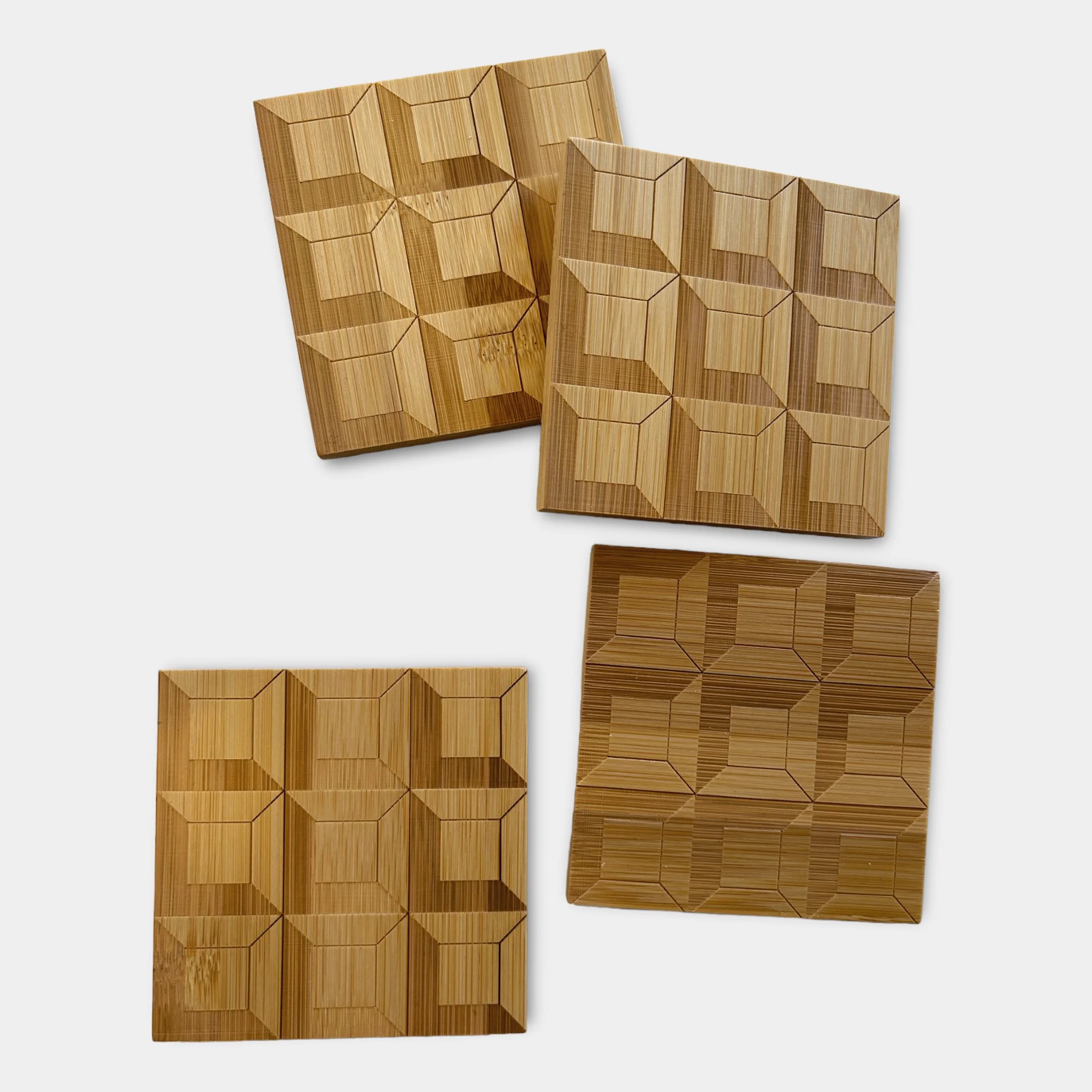 Lattice Square Bamboo Coasters (Set of 4)