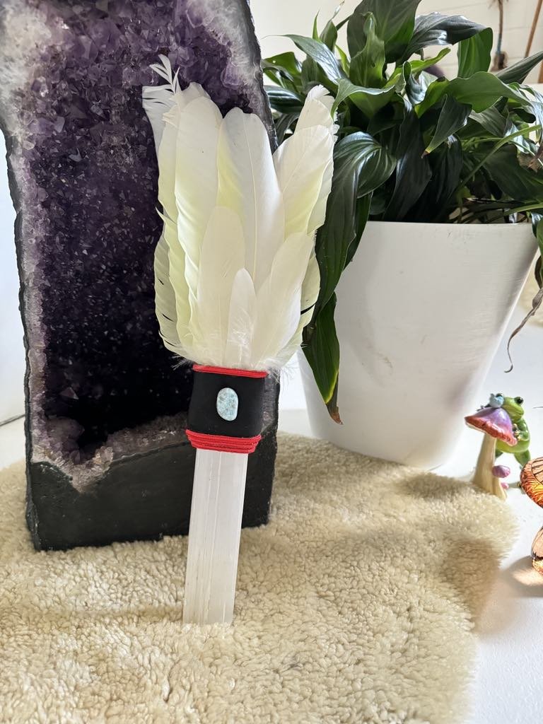 Spirit-guided smudging wand for smoke clearing and energy work