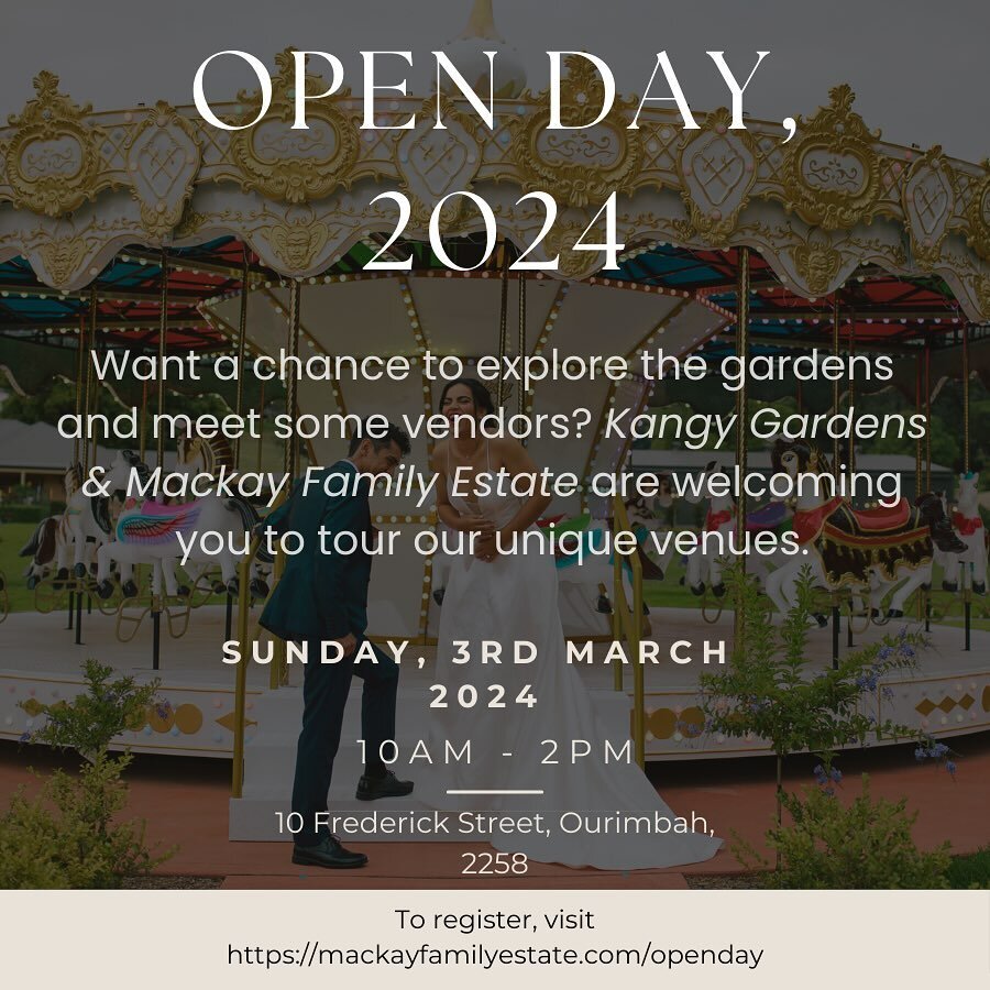 We are so delighted to share the news of our collaboration with @kangy_gardens for our Open Day on Sunday 3rd March 2024! 

Join us for guided tours led by our knowledgeable teams, and engage with some of the Central Coasts most remarkable wedding su
