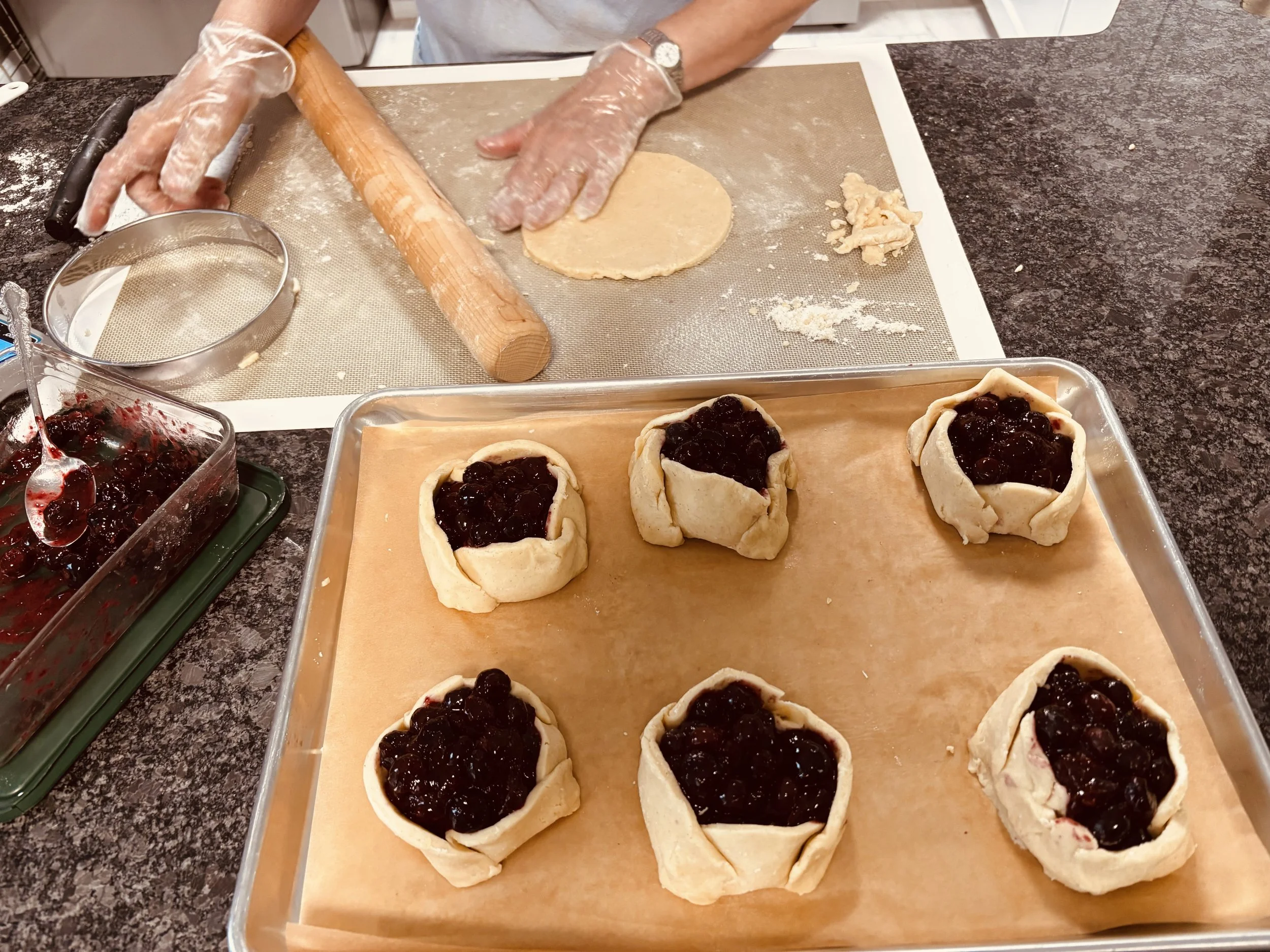 The crust for the galettes is handmade and filled with fresh seasonal fruits. (GF)