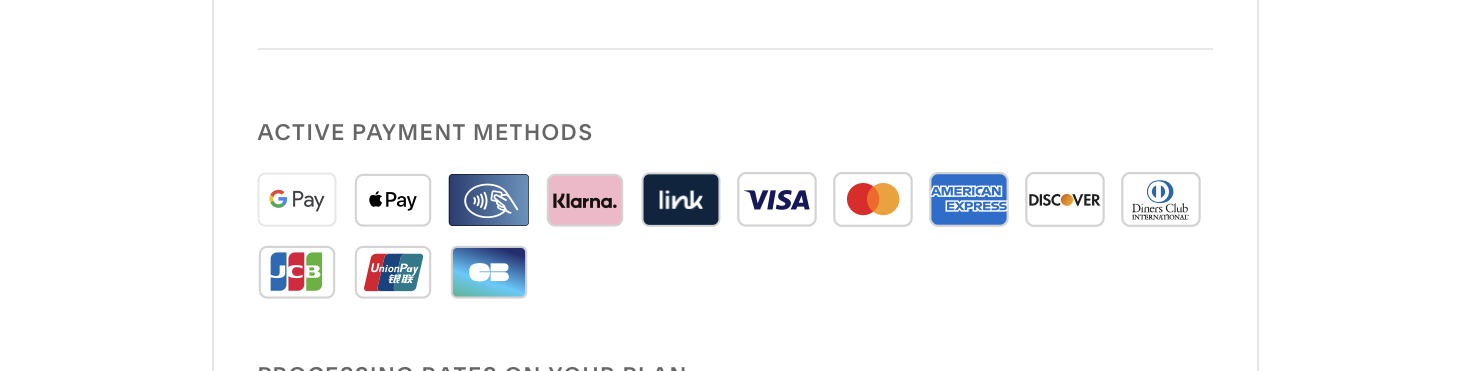 Payment methods , we accept, including Google Pay, Apple Pay, contactless payment, Klarna, Link, Visa, Mastercard, American Express, Discover, Diners Club, JCB, UnionPay, and Orbit.