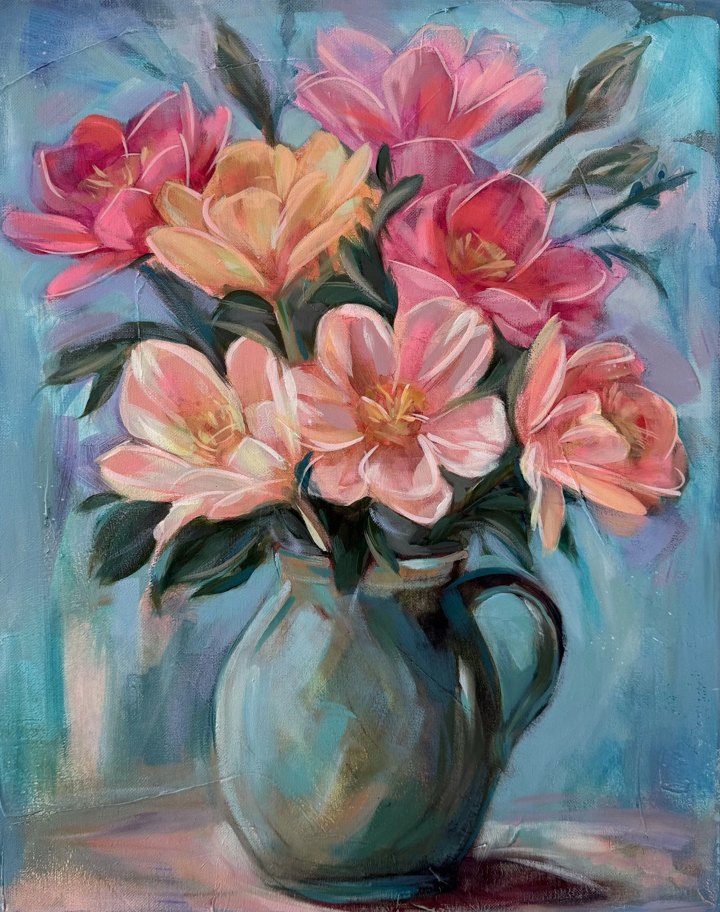 expressive pink floral painting by Massachusetts artist Megan Walsh
