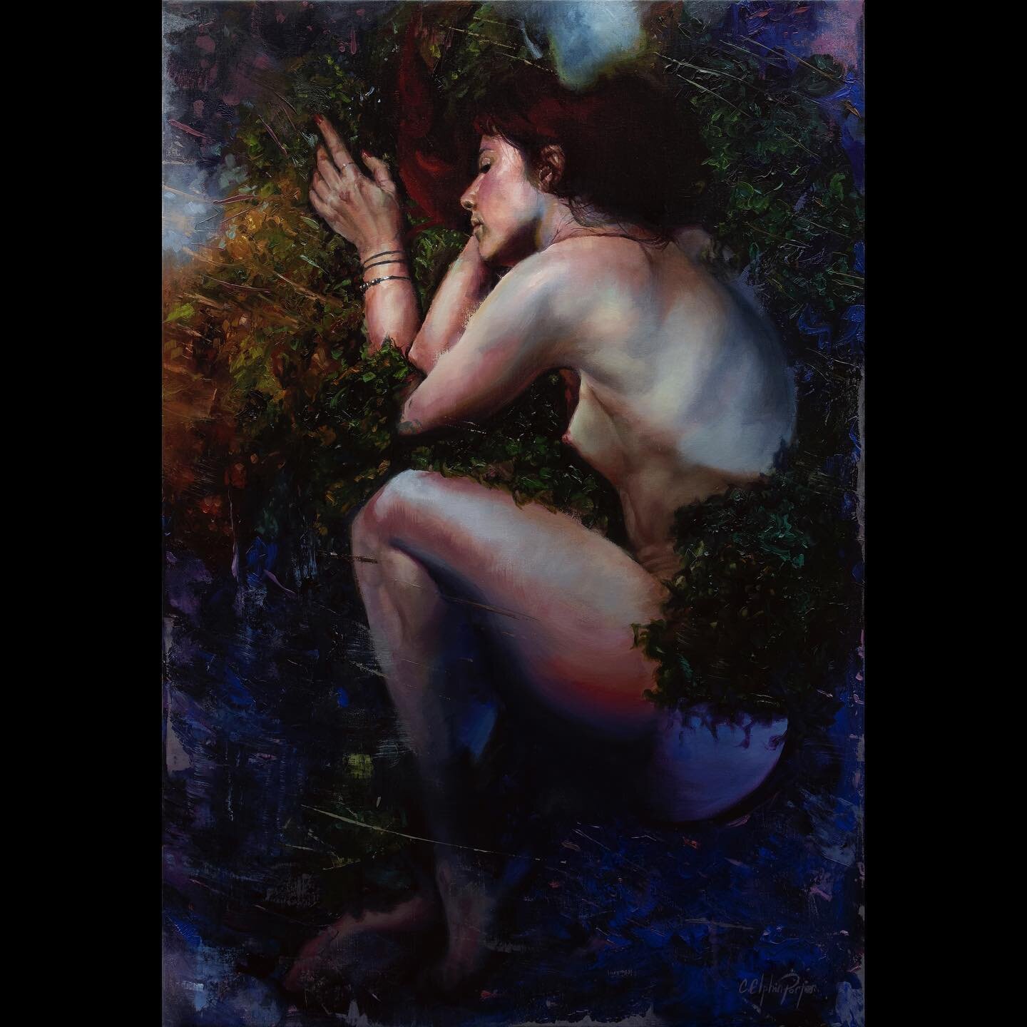 This piece was modeled by @l_brizzy she was awesome as this piece required her to be laying and covered in 20lbs of moss until I got a shot I liked. #cecilporter #oilpainting #oil #oils #fineart #paint #painting #painter #art #artist #artistic #figur