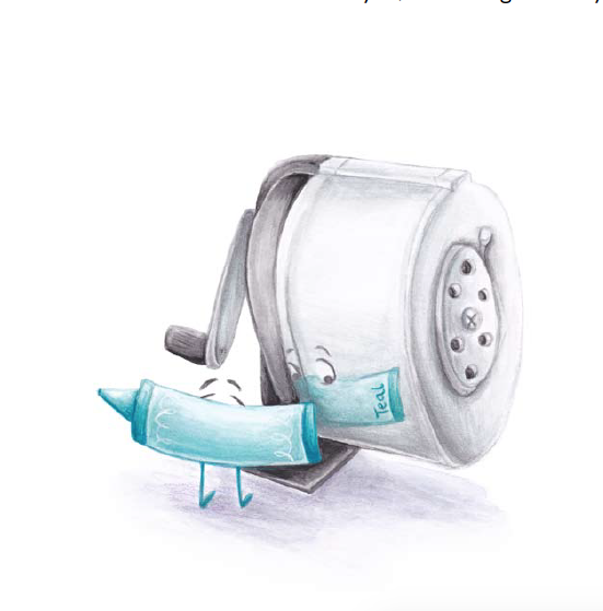 Illustration of a telephone with a teabag character pushing a tube of toothpaste.