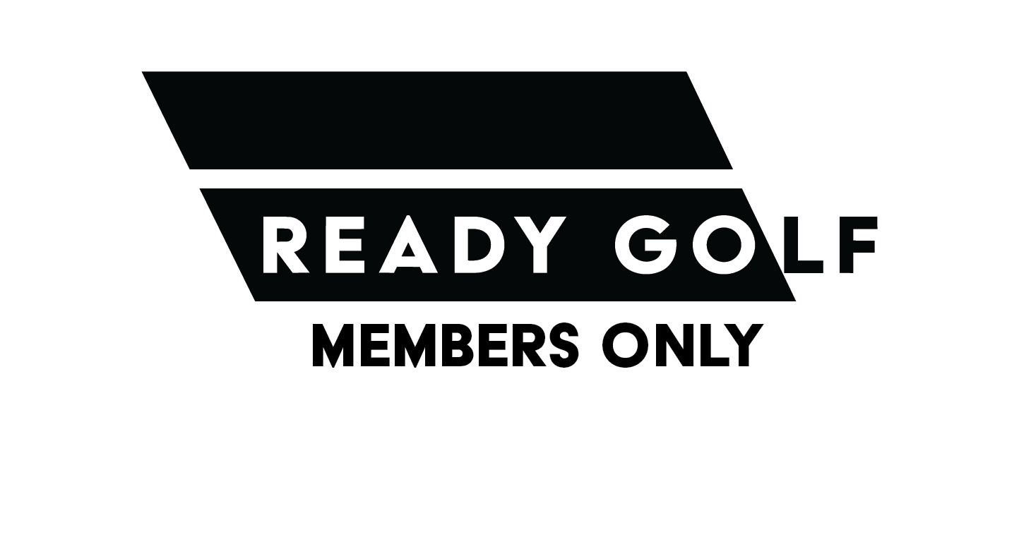 Black and white logo that reads 'READY GOLF MEMBERS ONLY' with stylized geometric shapes.