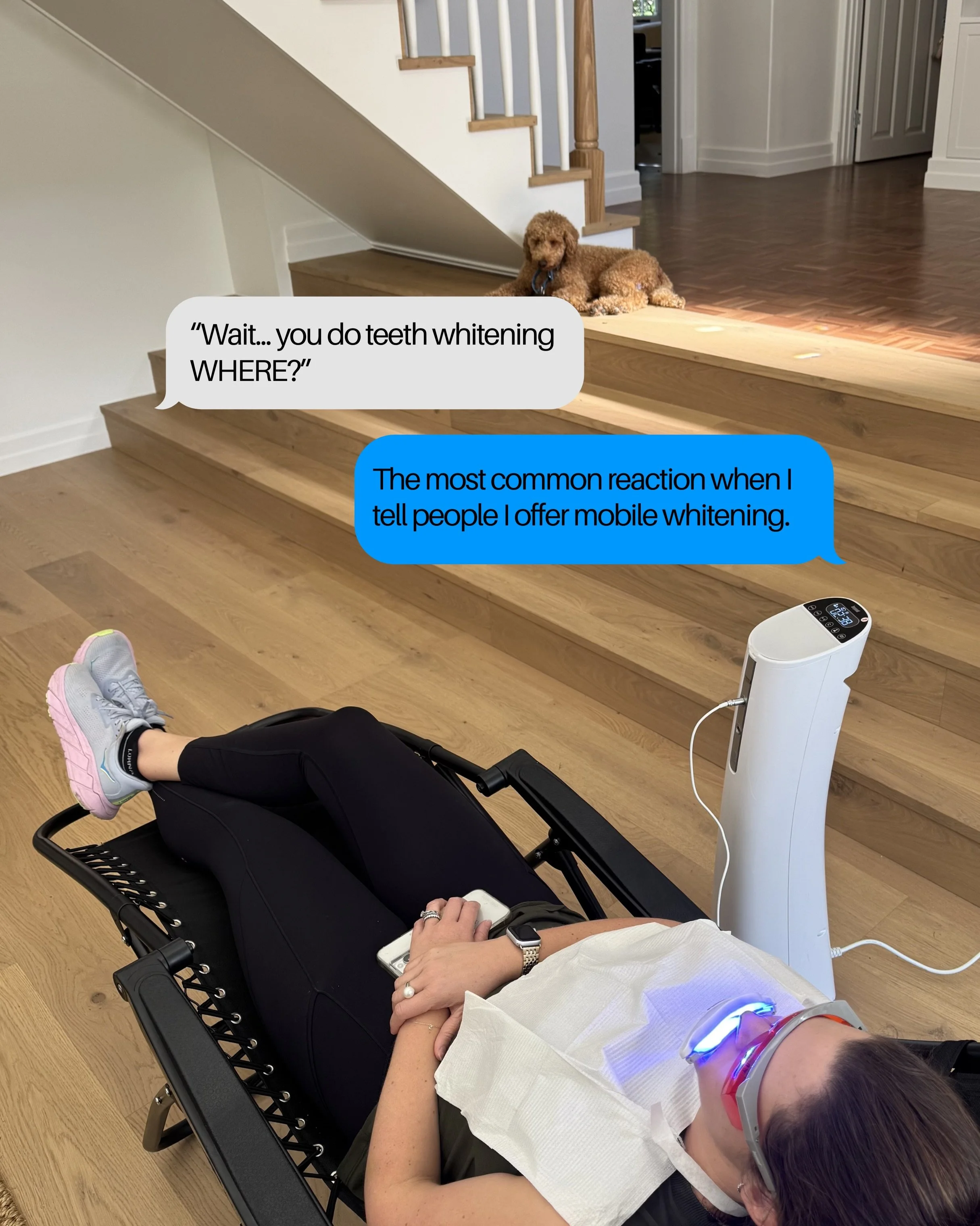 The reaction I get most often when I tell people I offer mobile whitening is usually some version of:

&ldquo;Wait a minute, you come to my house?&rdquo;

And honestly, that&rsquo;s exactly why so many clients love it.

Life is busy. Between work, ki