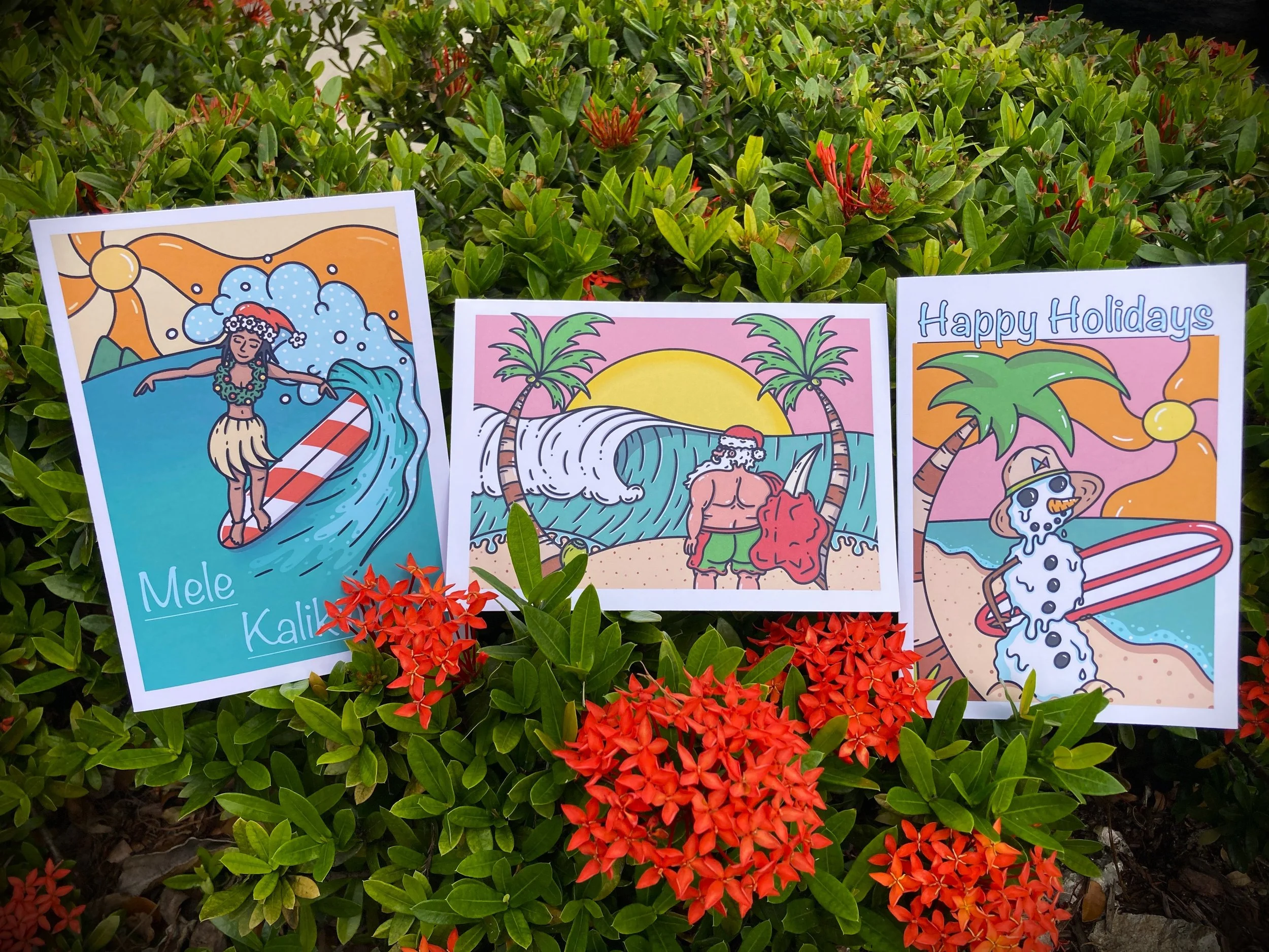 3pk Tropical Holiday Cards w/ Envelopes