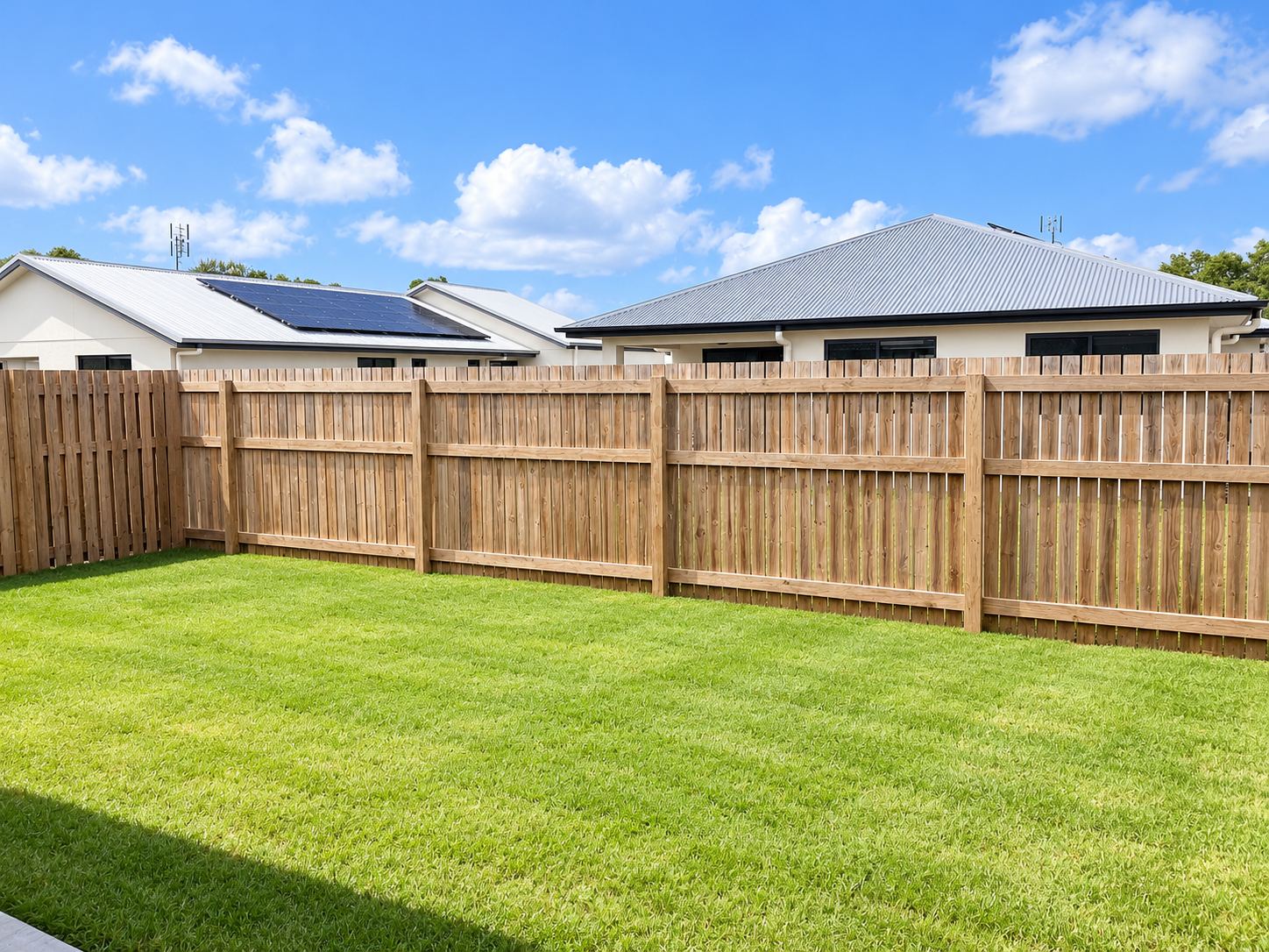 Sunny Suburban Backyard with Solar Homes.png