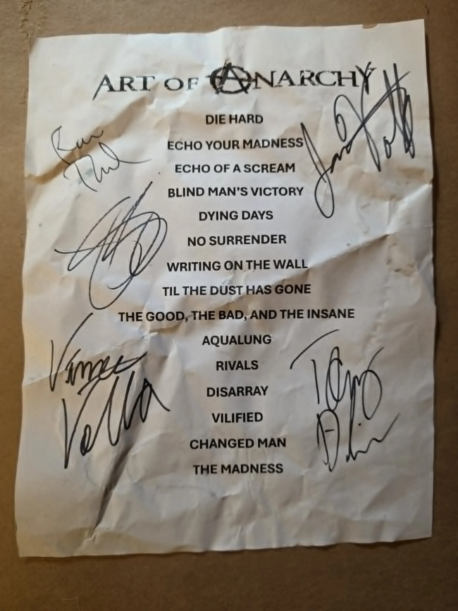 Art of Anarchy *Signed* Set List