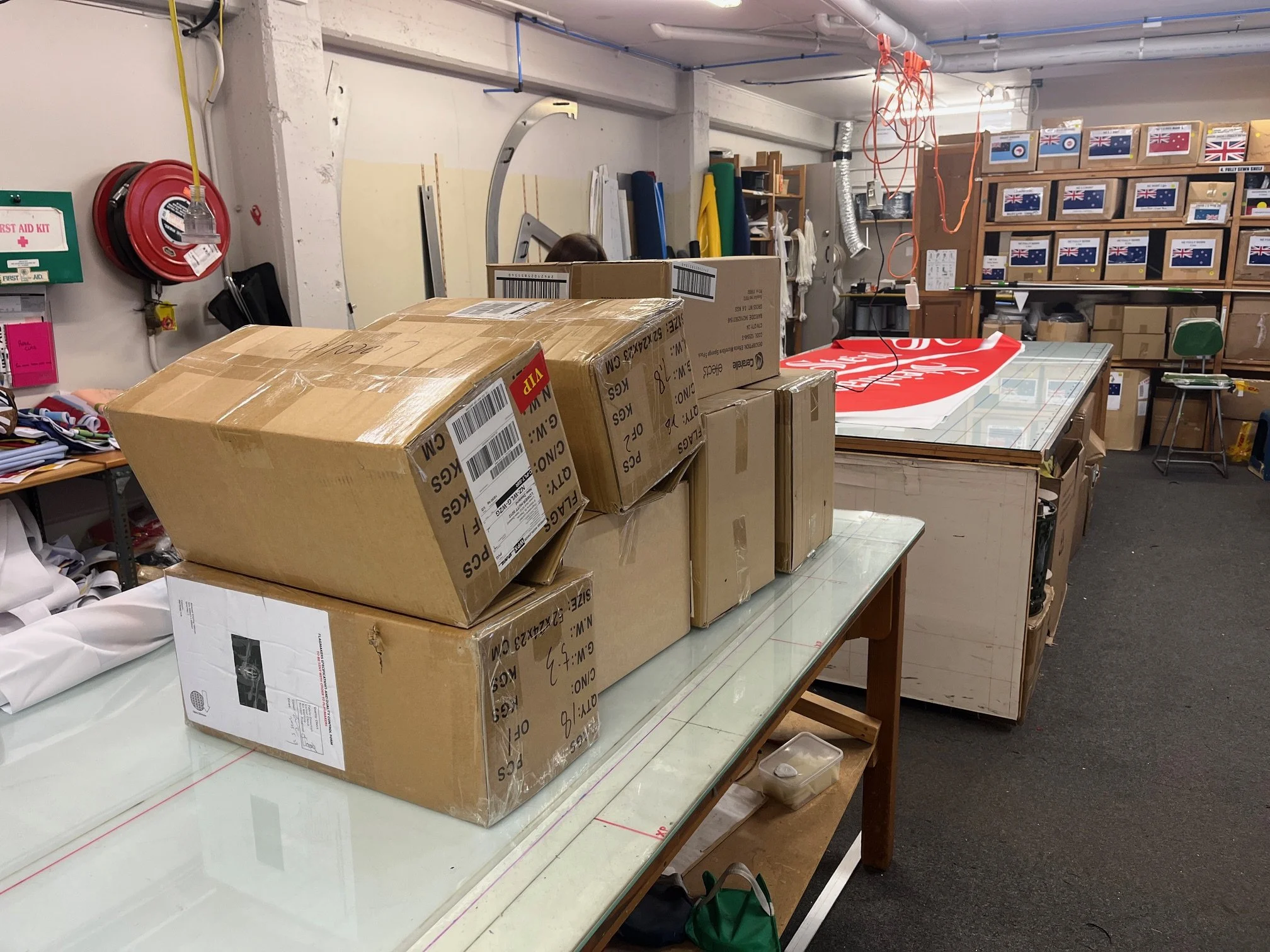 Boxes of fabrics sorting and ready for recycling with After in New Zealand