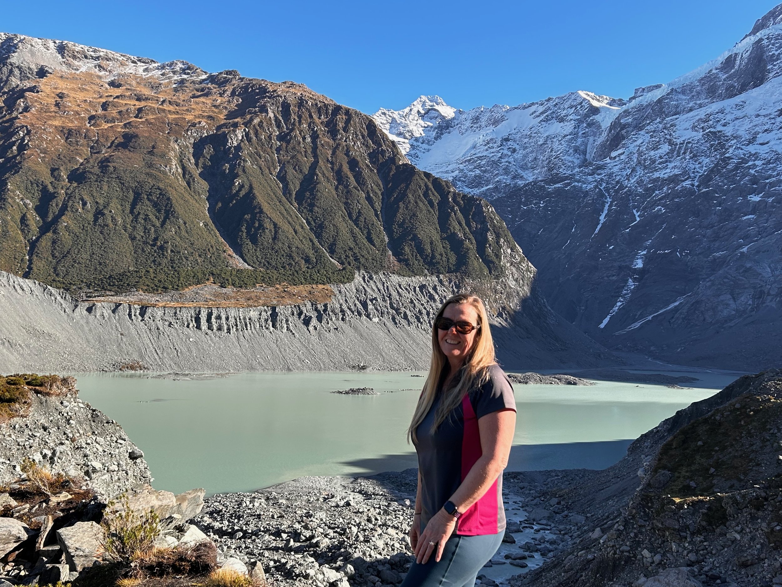 Traveller enjoying a short alpine walk in Aoraki Mount Cook National Park