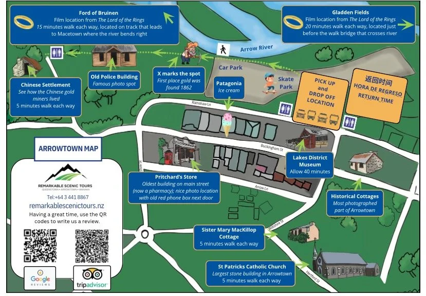 Personalised map of Arrowtown included in the Arrowtown Wanaka Highlights Tour