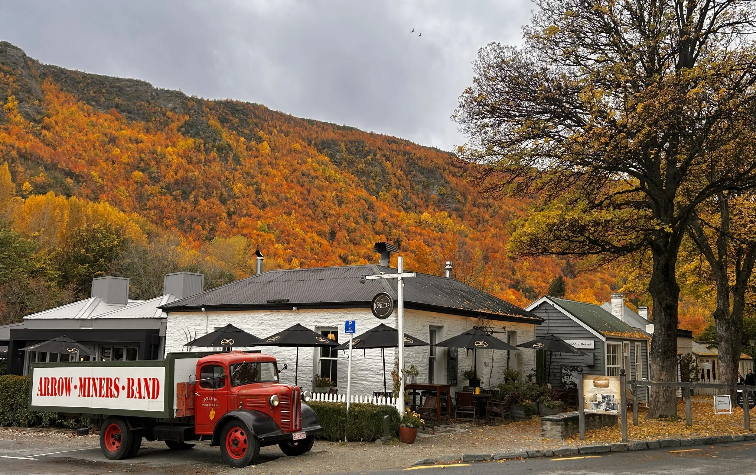 Arrowtown with autumn leaves in the back ground