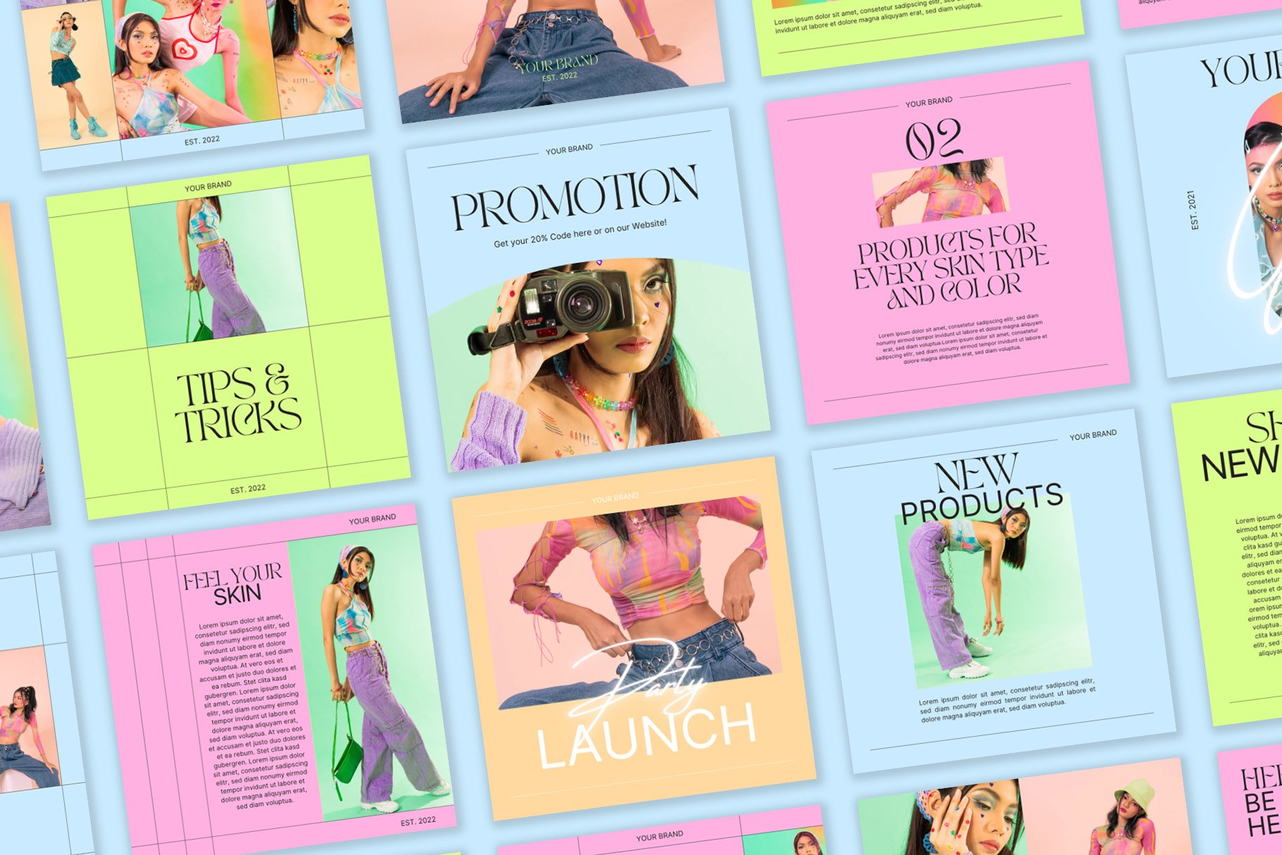 Colorful collage of a Y2K inspired social media kit