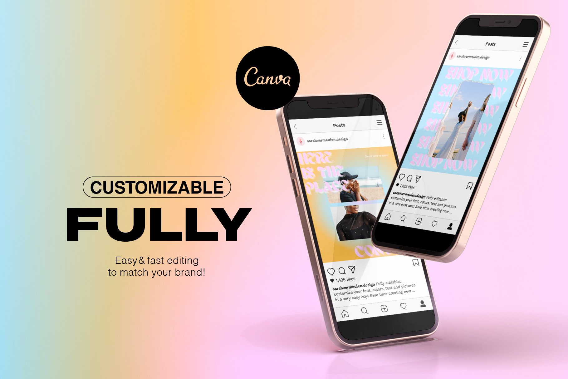 Preview of updated social media feed redesigned with the professional Canva template set for small businesses and big brands