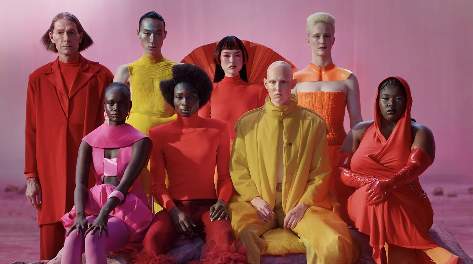 Diverse group of people in eclectic and colorful outfits