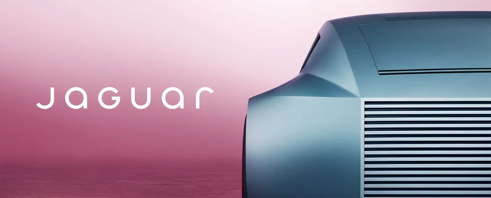 Visual of Jaguar's rebranding campaign showing the logo and back of a car