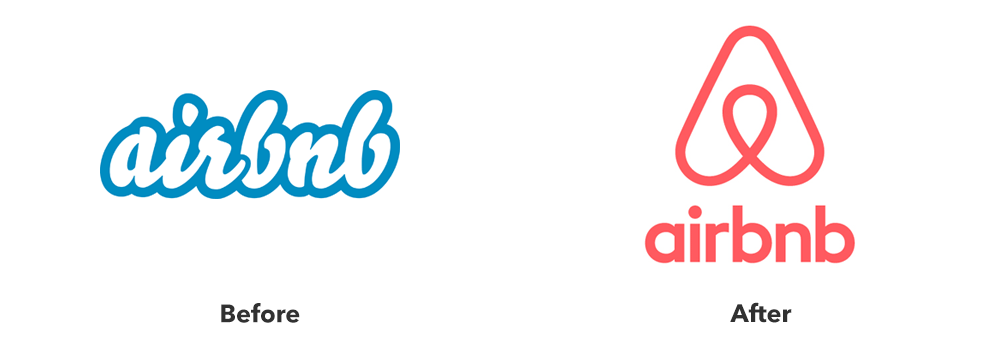 Before and after image of Airbnb's logo