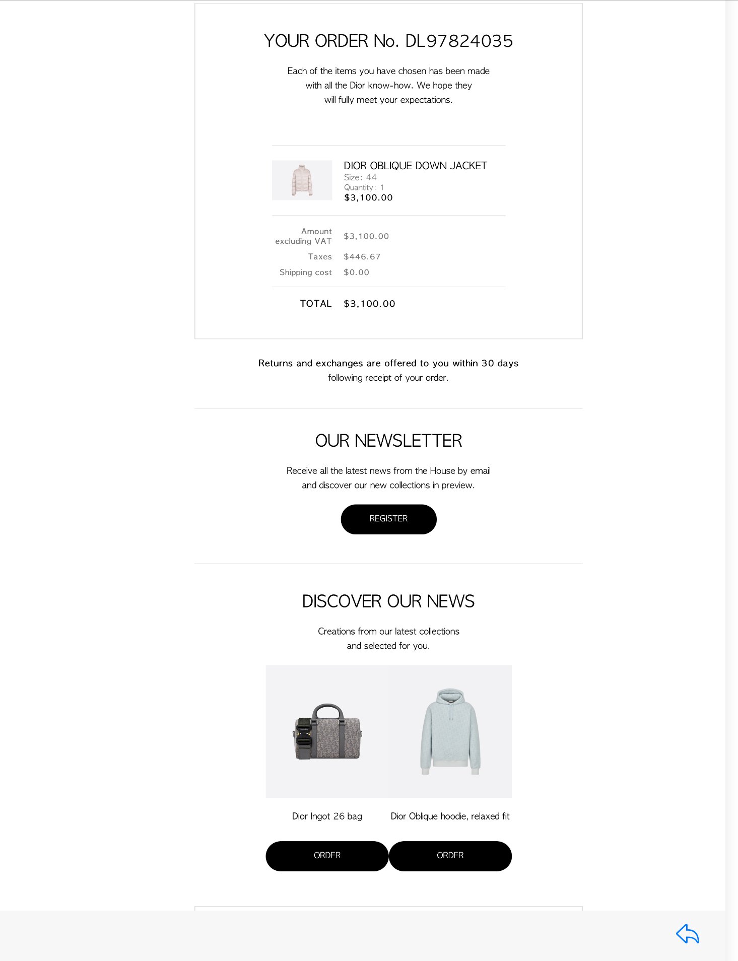 Dior Receipt Template