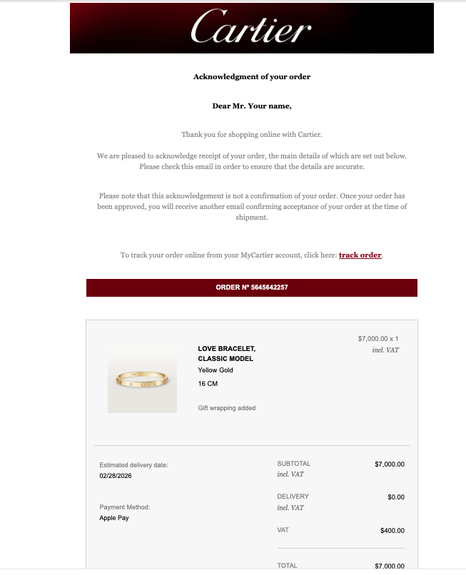 cartier receipt generator