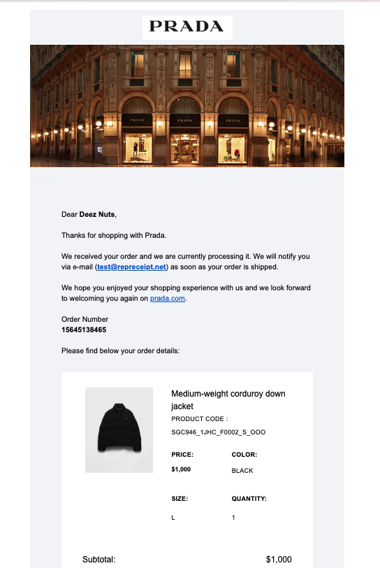 prada receipt generator