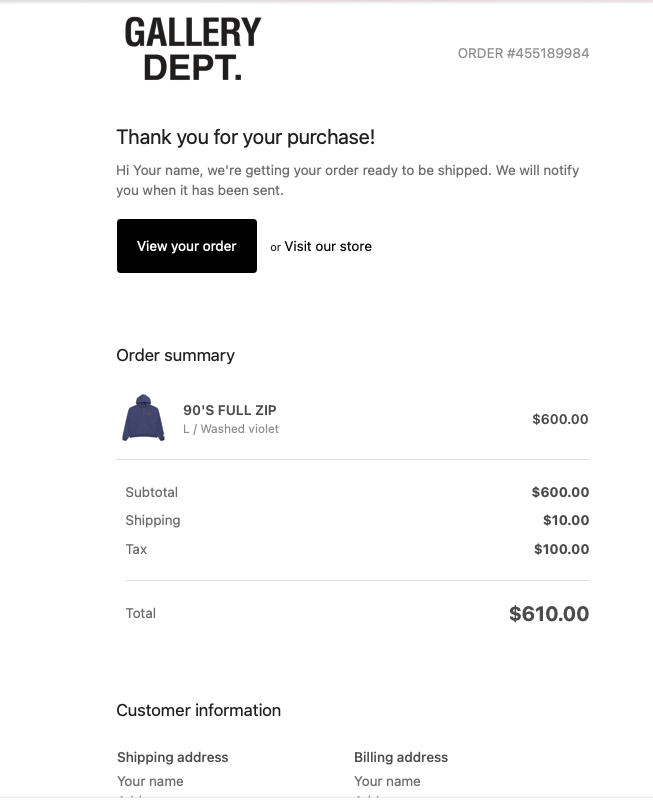 gallery dept receipt generator