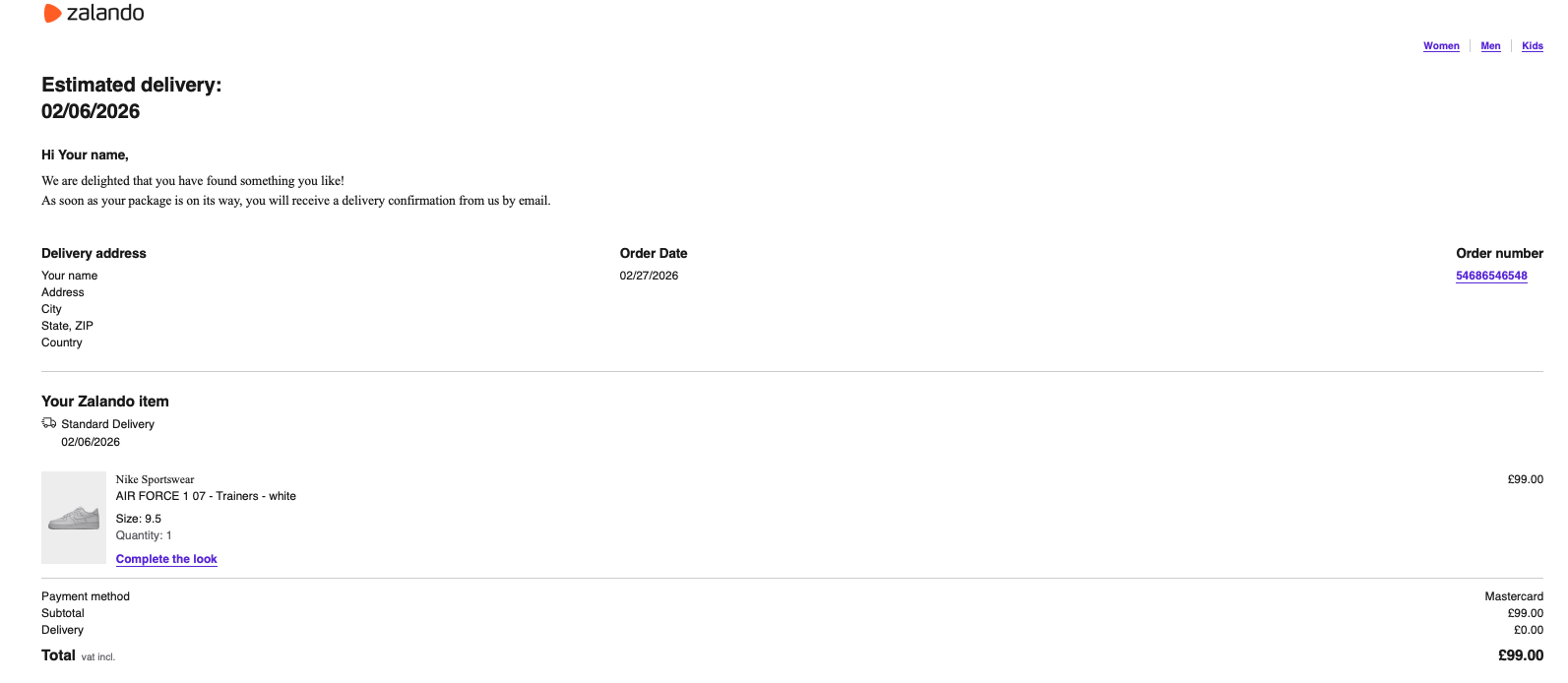 Zalando receipt generator