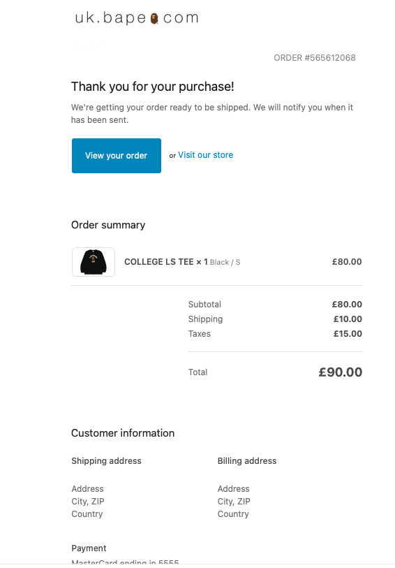 bape receipt generator