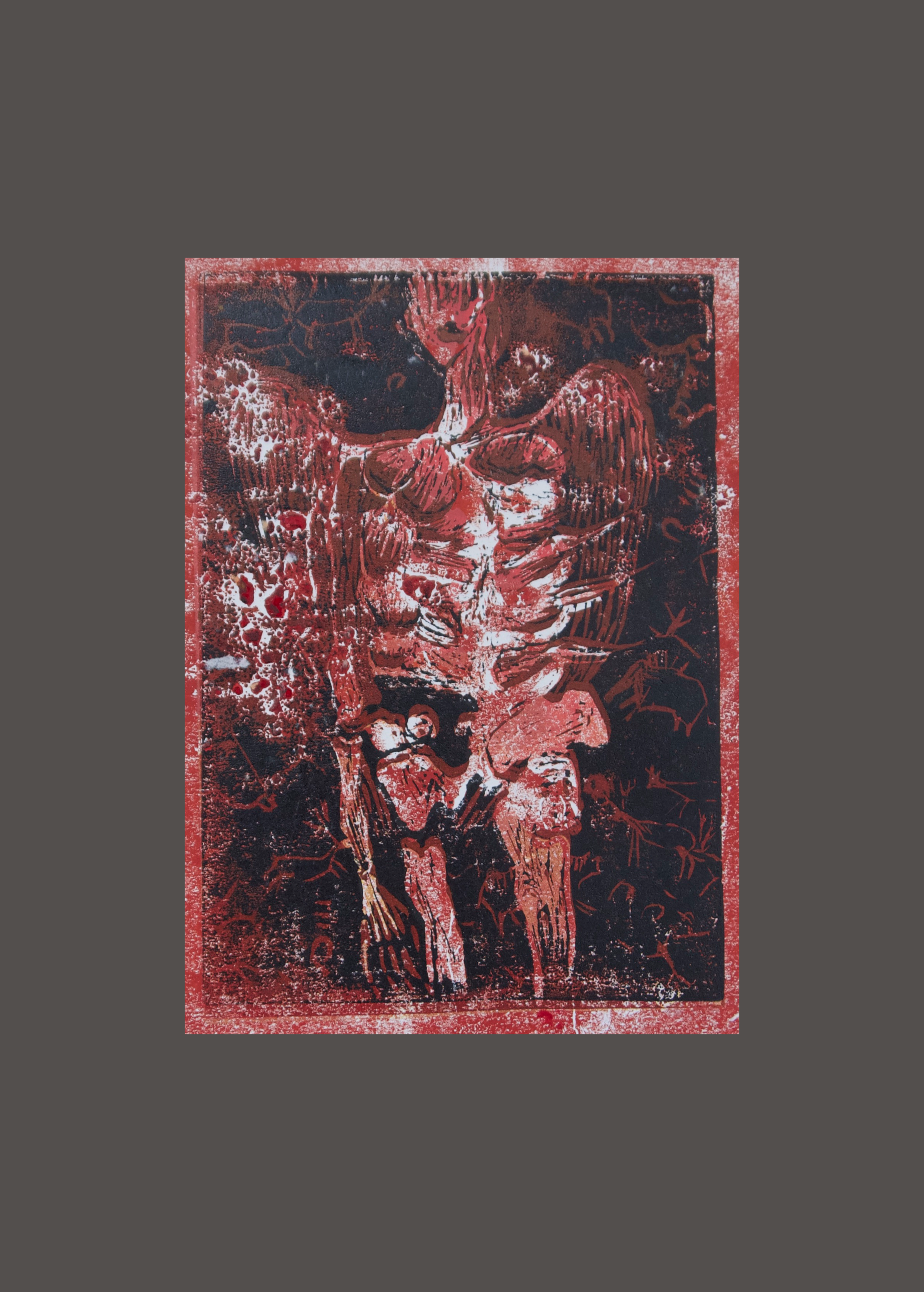 Deep cave bones 4 lino mono print 29.5cm x 42cm