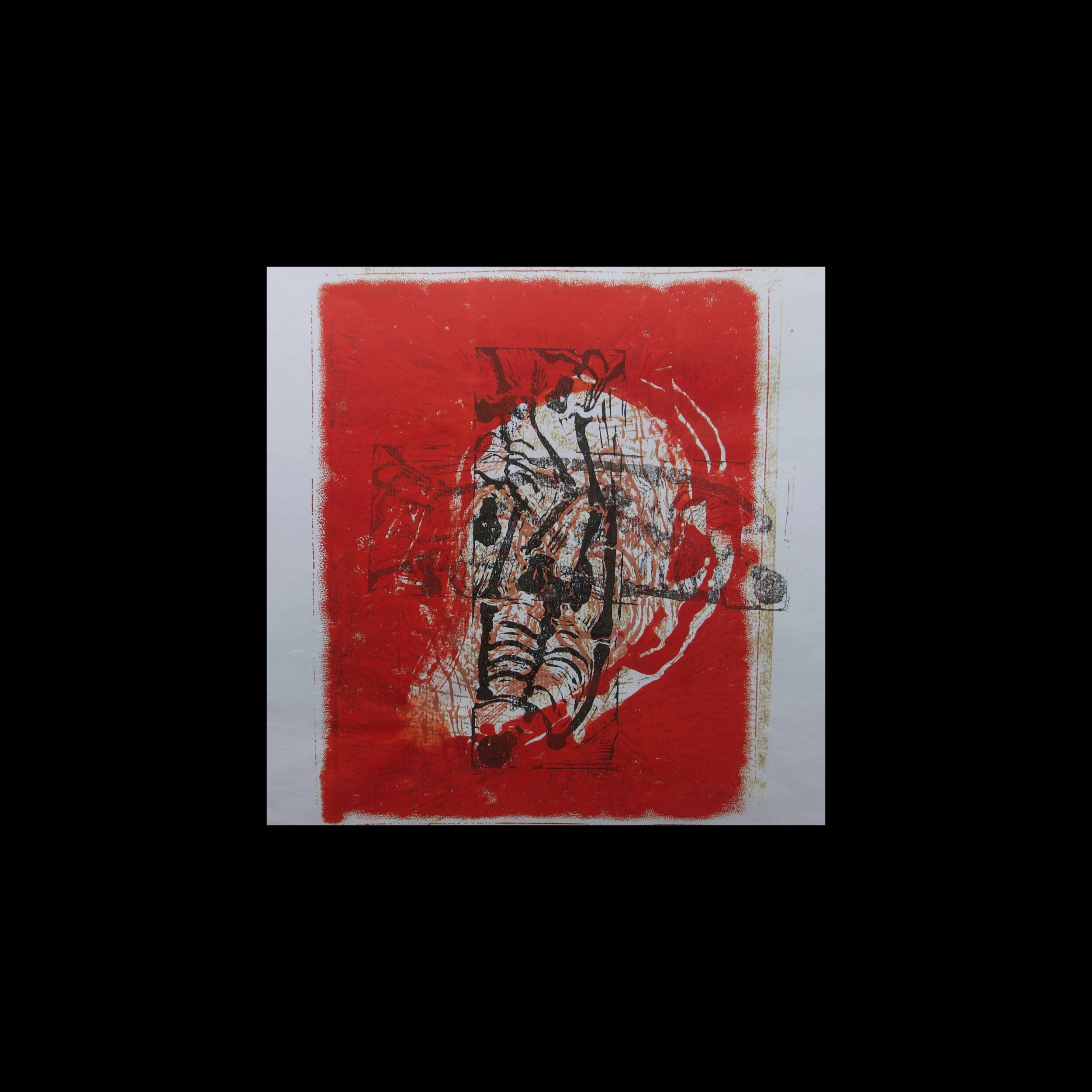Buried self emerging 2 mono-type on lino print 29.5 x 29.5 cm