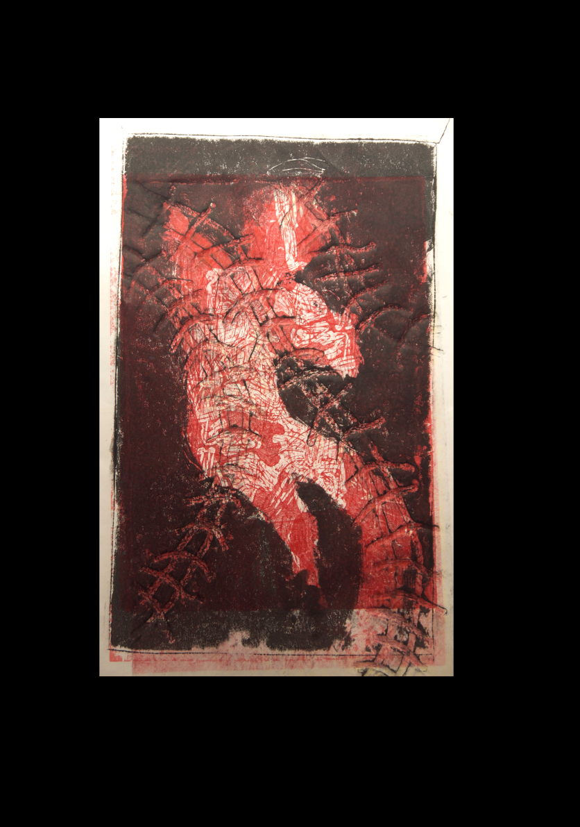 Spine: Struggle 6 29.5cm x 42cm mono-print lino and collagraph