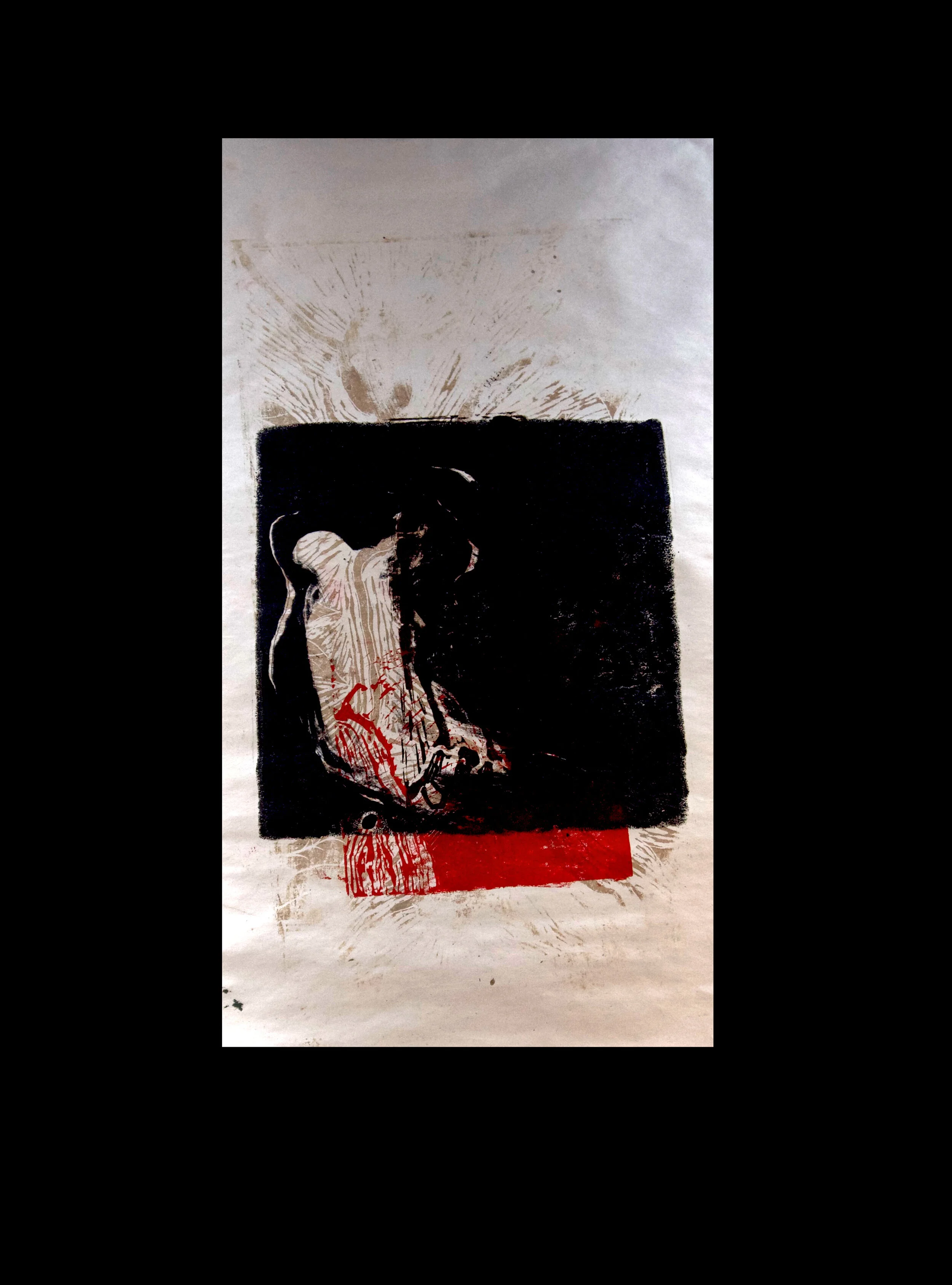 Collapsing mono-type on lino print 29.5 x 42 cm